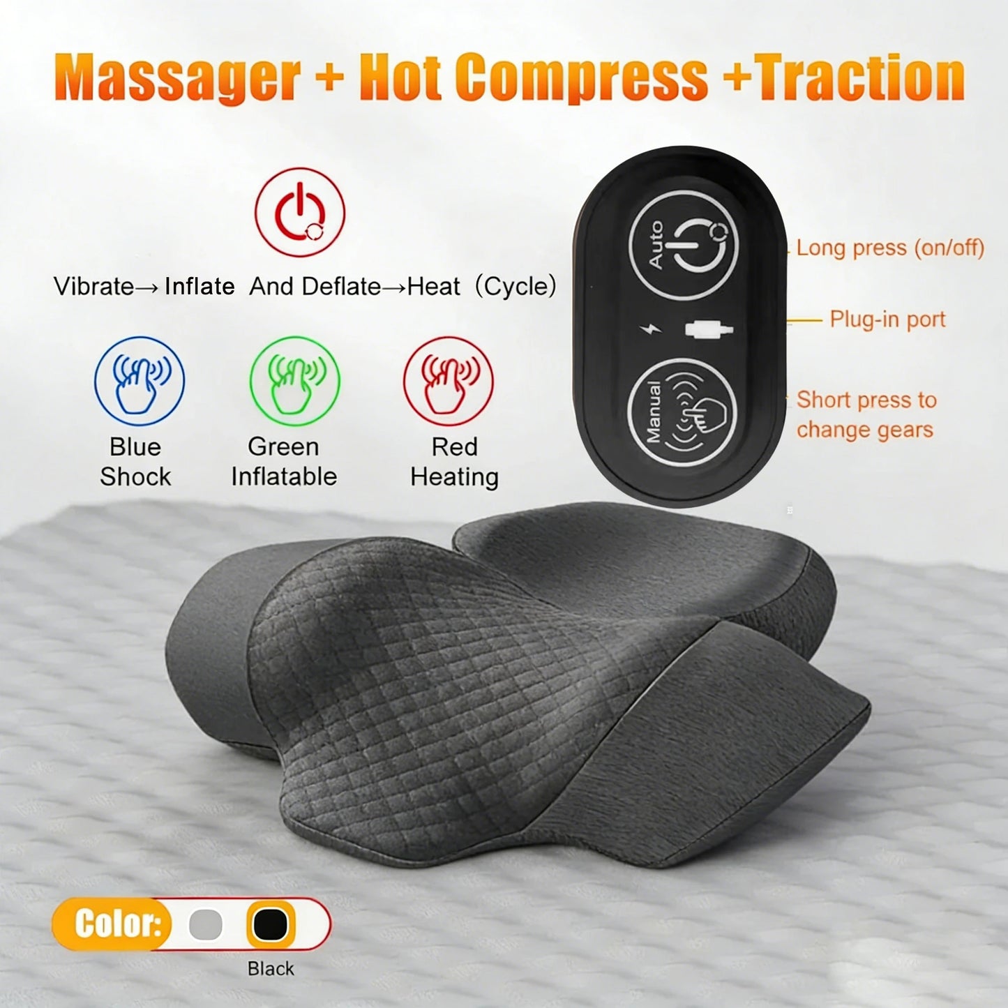 Heated Neck Support Pillow — Vibration & Optional Gentle Stretch
